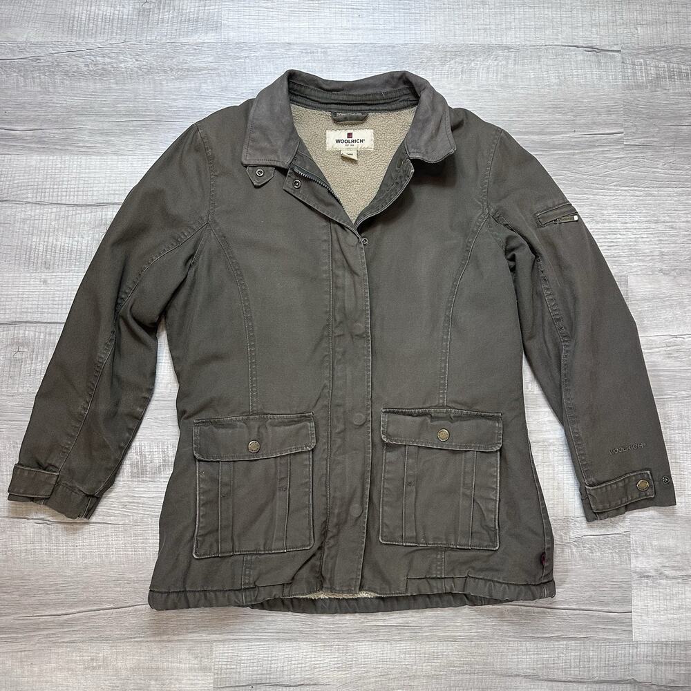 Woolrich Women's Medium Canvas Utility Field Chore Coat Jacket Sherpa Lined